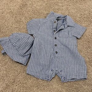 3mo Blue Checkered Kids Bodysuit with Hat